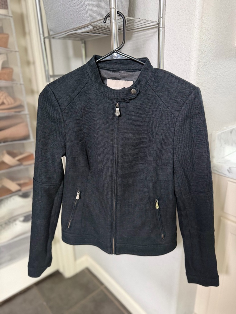 Banana Republic Women's Black Zip 100% Cotton Moto Jacket